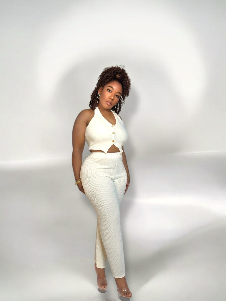 textured two piece set
two-piece knit set
ribbed lounge set for women
ivory matching set outfit
cute and comfy women's fashion
stylish co-ord set 2025
trendy boutique outfit
new arrivals women’s clothing